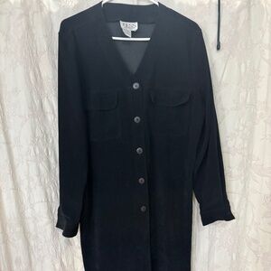 Tess Woman’s Vintage Long Sleeve Button Up Faux Suede Dress Black Size L